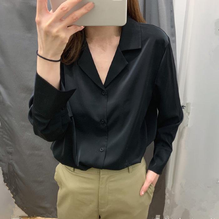 Ladies' Shirt White Chiffon Shirt Women's Professional Clothing Tops Design Sense Niche Long-sleeved V-neck Shirt Temperament Elegant Fashion Top
