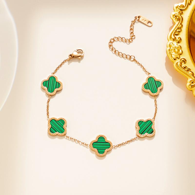 

Браслет з титанової сталі Чотирилисник на удачу , у корейському стилі, з рожевого золота 18 карат, прикраса, що не тьмяніє