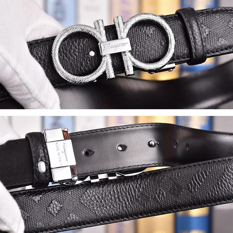 Salvatore Ferragamo 3.3cm Cowskin Men's Belt Luxury Brand Designer Belt Suit Jeans Formal Brand