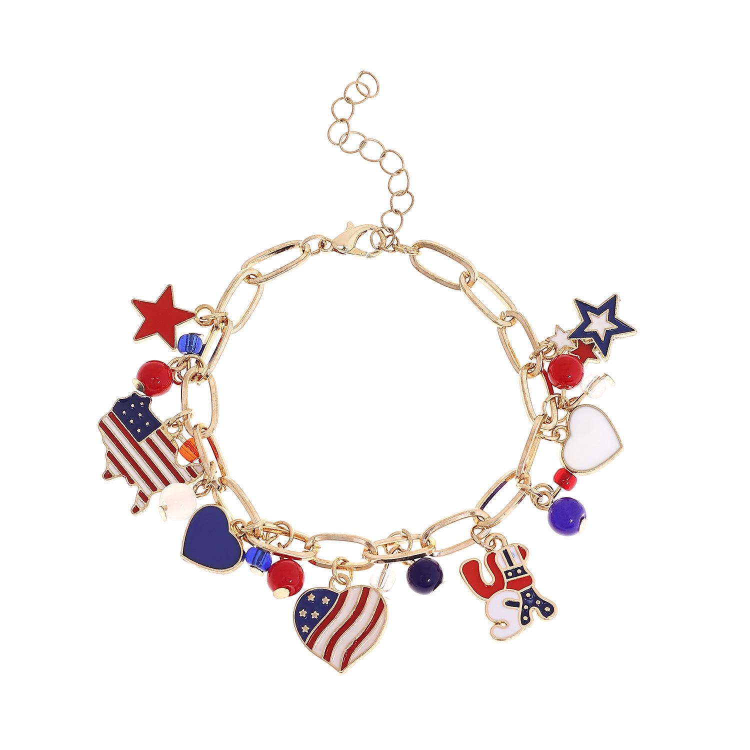 

American Independence Day alloy bracelet, red blue white pendant, flag alloy accessory pendant, length 19+5cm tail chain