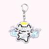 Kawaii Little Cat with Flower Keychains Strawberry Kitten Keyring for Accessories Bag Key Chain Ring Jewelry Fans Friends Gifts