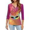 Women's T Shirt Print Button 3/4 Sleeve Daily Weekend Fashion Basic V- Neck Regular Top