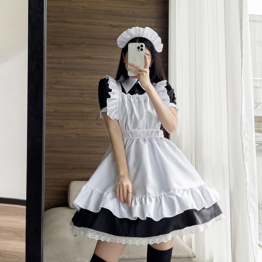 YAISHN Maid Cute Lolita Authentic and Halloween Short Set Outfit, Lolita/Gothic Dress, Popular, Costume, Women's, Cosplay, Sleeves, Bowknot, Knee-High