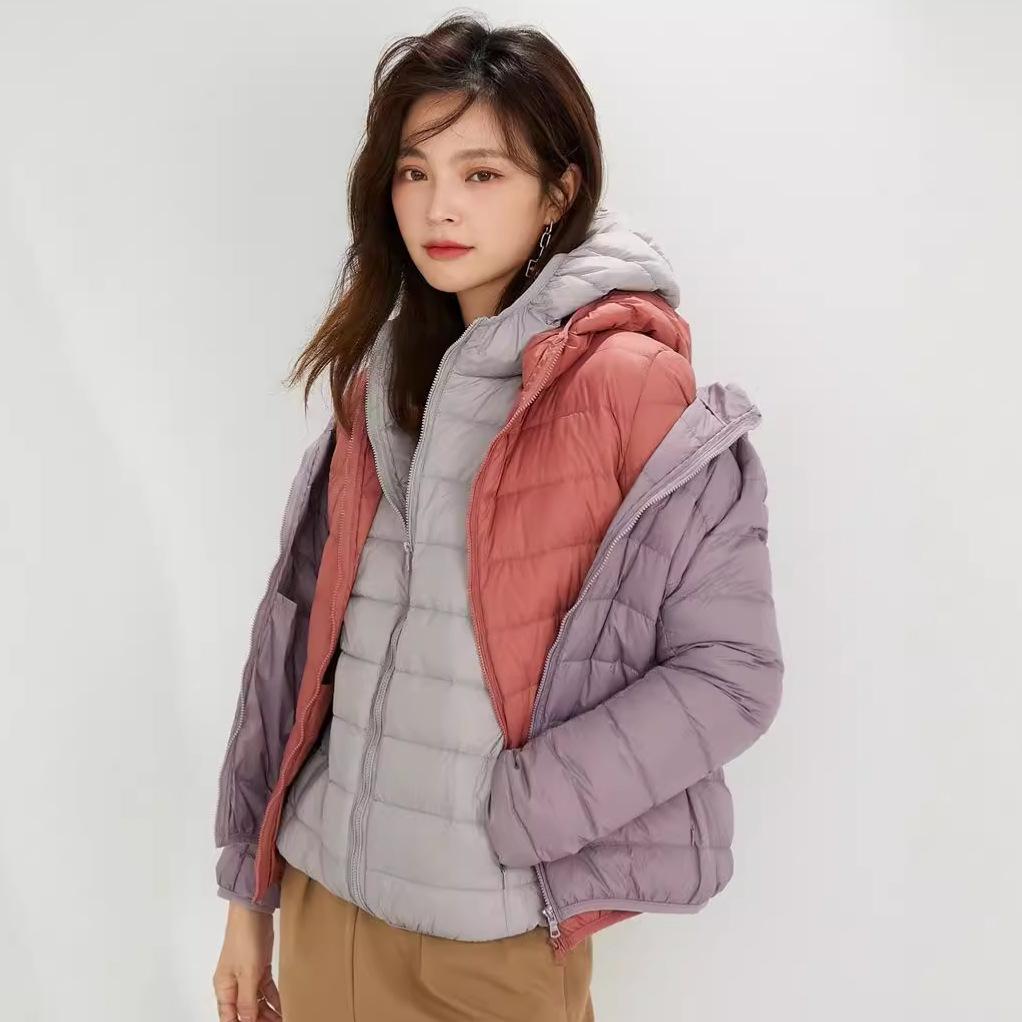 Down jacket women's light and thin autumn and winter new light white duck down short stand-up collar warm long-sleeved jacket