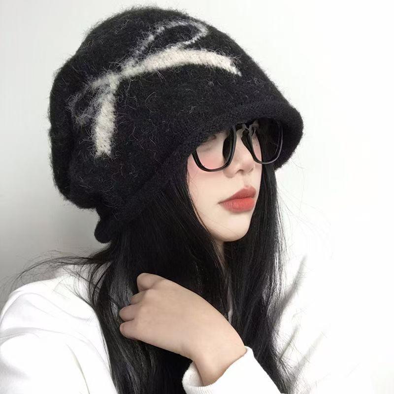 Korean Retro Bow Slouchy Knit Beanie with Ear Protection for Women
