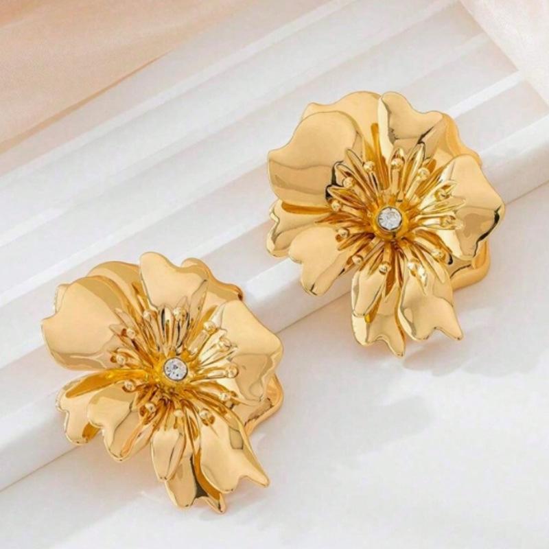 European Court Style Flower Tassel Earrings with Rhinestone Enamel