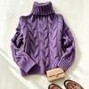Womens High Neck Long Sleeve Knit Sweater With Twisted Cable Soft Acrylic Loose Fit Casual Fall Winter Fashion