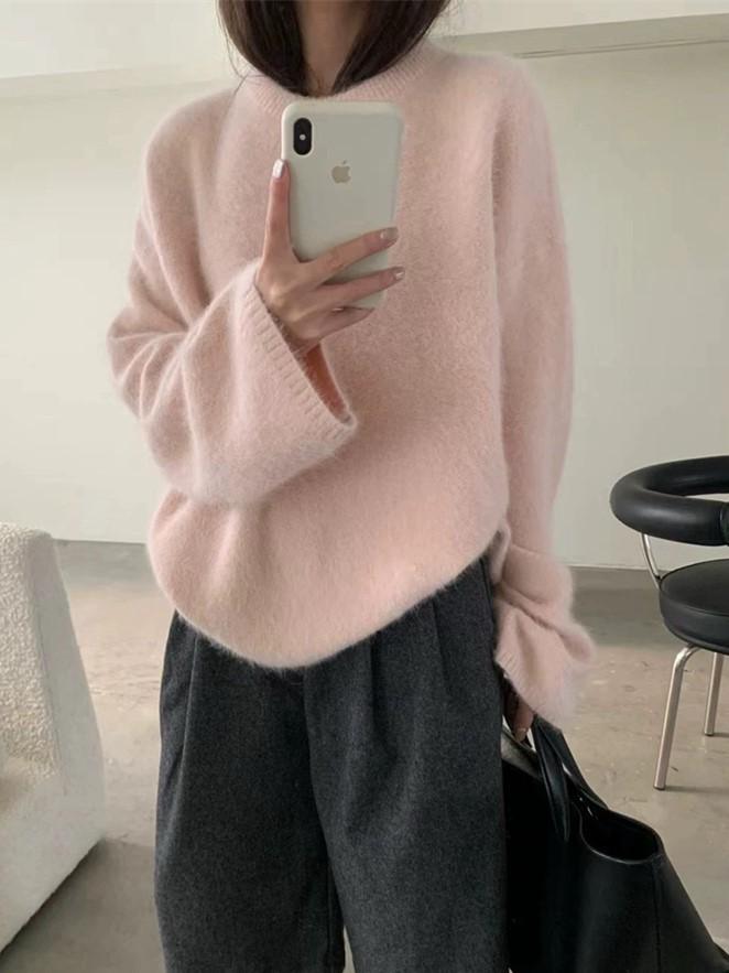 Luxurious Soft Rabbit Fur Sweater - Women's Loose Knit Pullover for Autumn & Winter