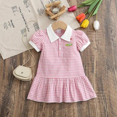 Pink Plaid Ruffle Lapel Dress - Short Sleeve Summer Outfit for Infants & Toddlers