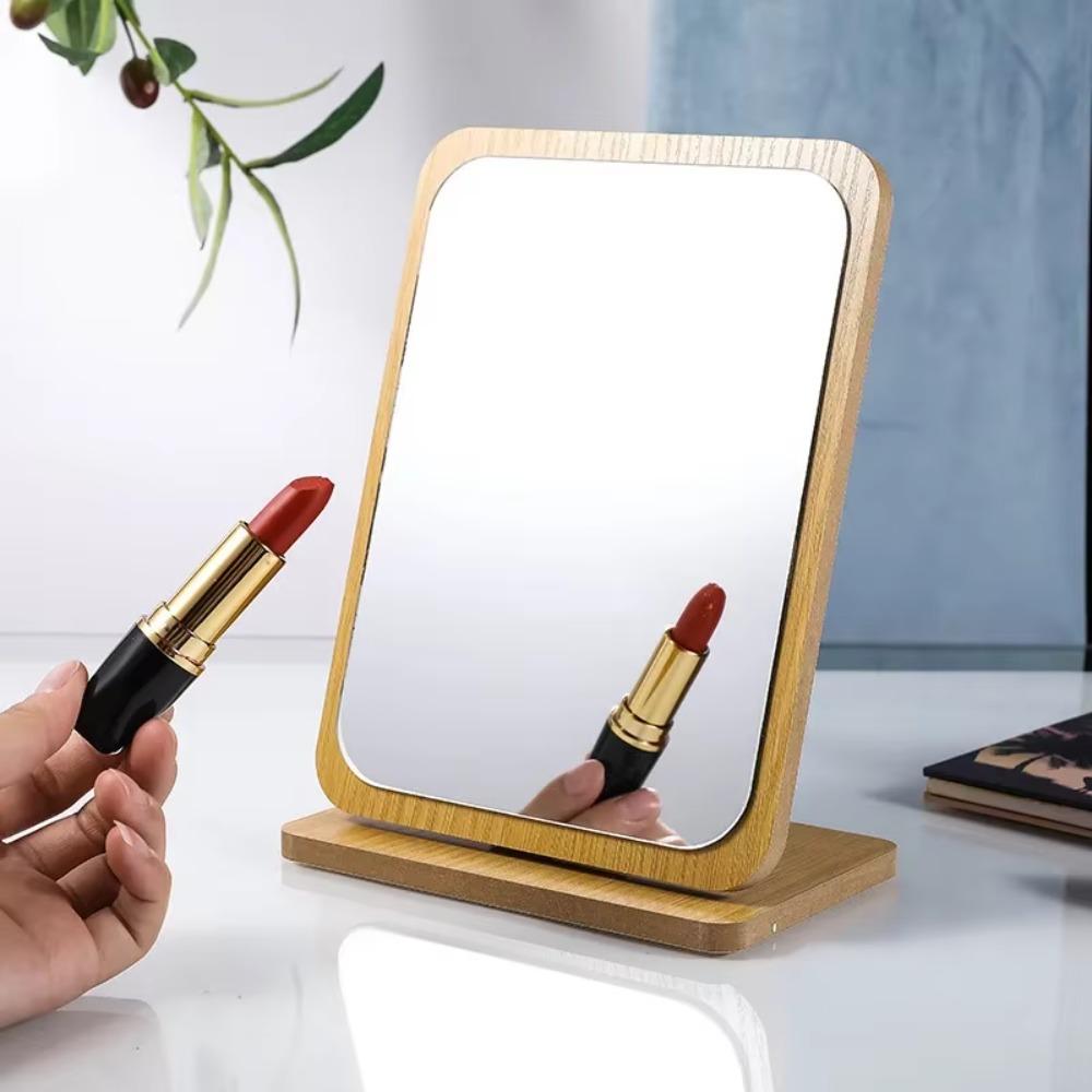 Simple Wooden Vanity Mirror Single Sided Folding Design Makeup Mirror Rotating HD Desktop Mirror Design Perfect for Home