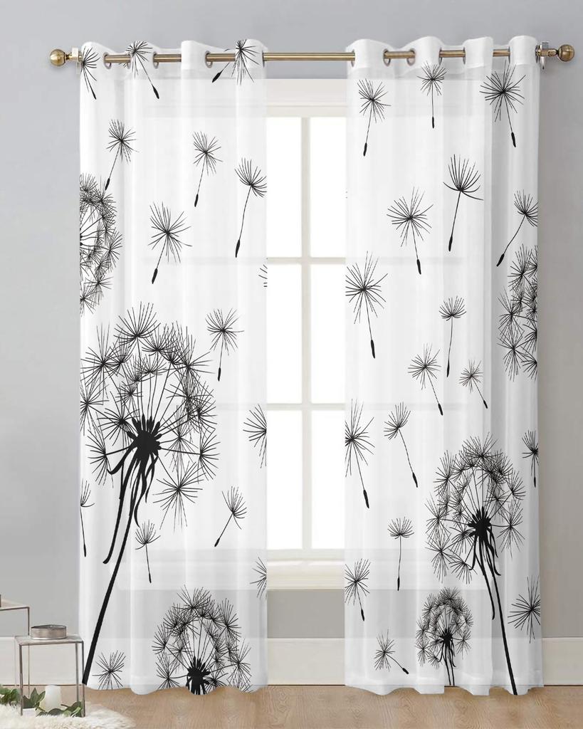 Plant Dandelion Sheer Curtains for Living Room Decoration Window Curtains for Kitchen Tulle Voile Organza Curtains