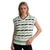 Ladies Preppy Style Knit Vest, V-Neck Diagonal Striped Green & Black Sleeveless Sweater for Fall