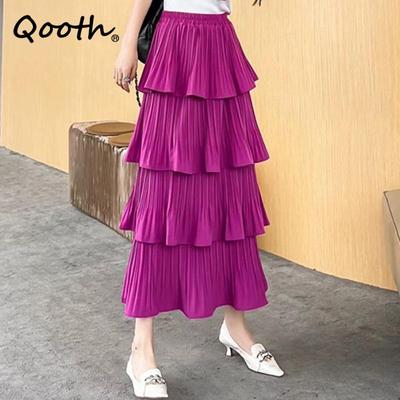 Spring Summer Women Fashion Layered High-waisted Skirts Casual Solid Color Cake Skirt QT1683