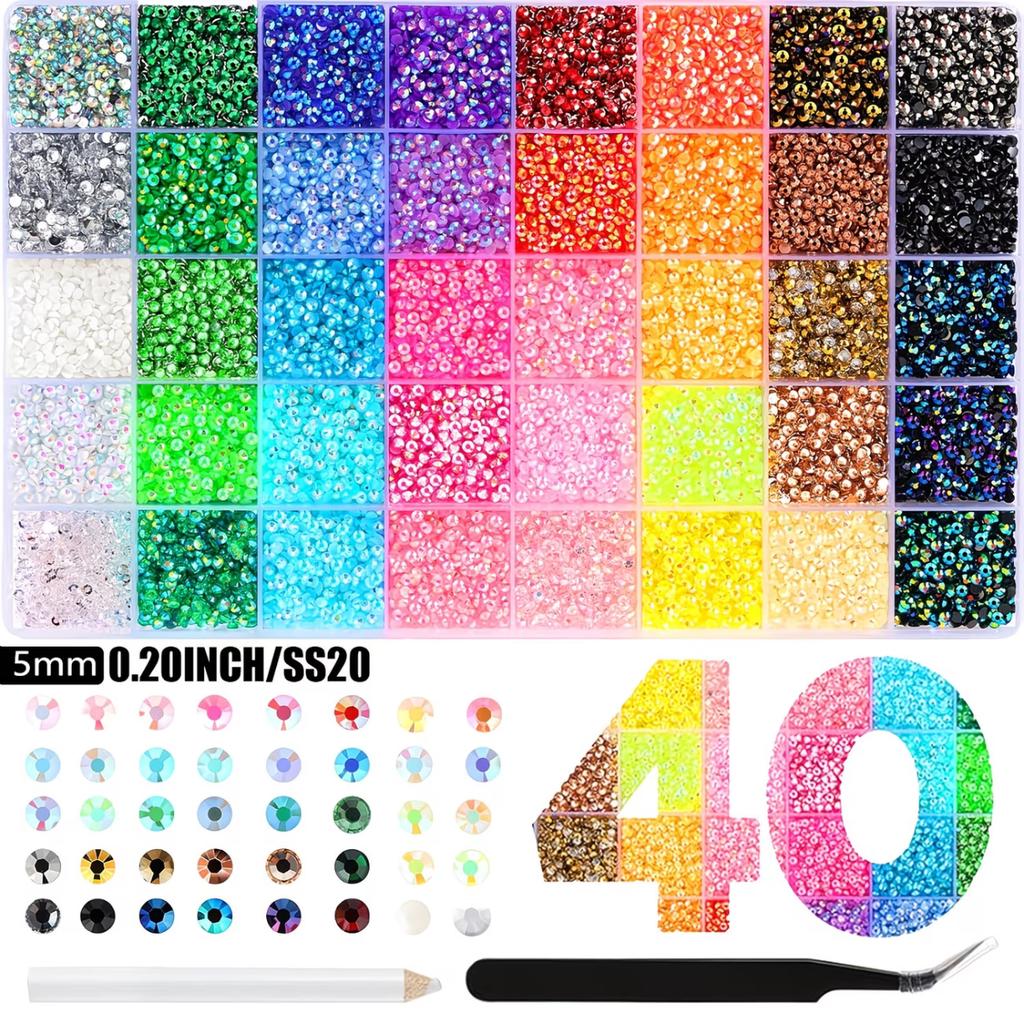 40 Colors Resin Flatback Rhinestones Gems for Nail Art DIY Clothing Shoes Crafting Diamond Decoration Accessories