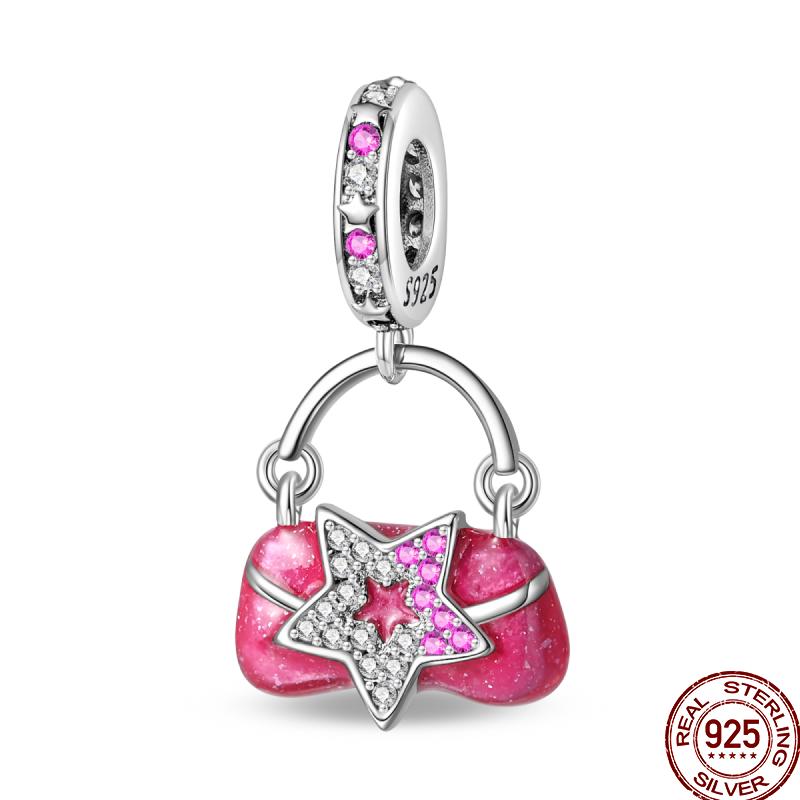 925 Silver Romantic Princess Pink Dress Lipstick Dancing Shoes Charm Beads For 3MM 925 Original Bracelet Jewelry