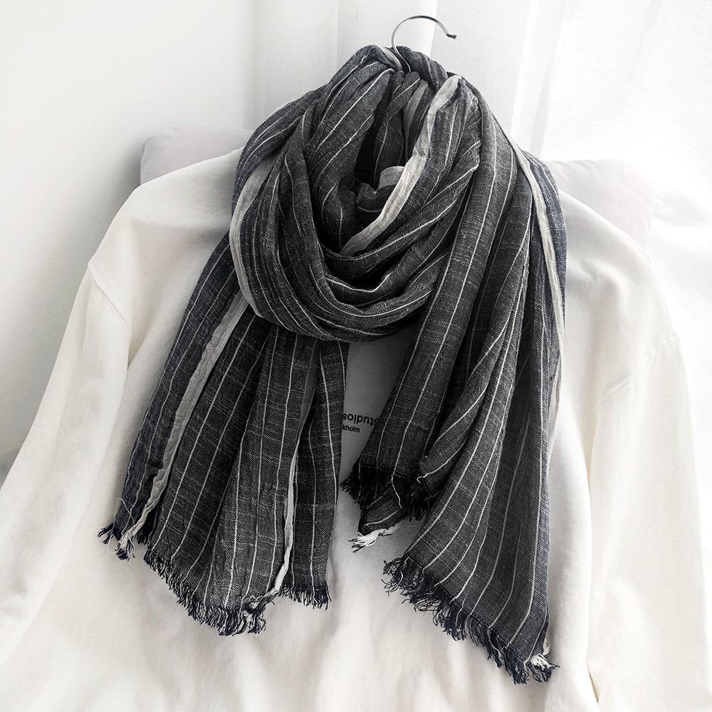 Thicken Winter Cashmere Scarf Windproof Men Scarf Simple Striped Pleated Shawl Female