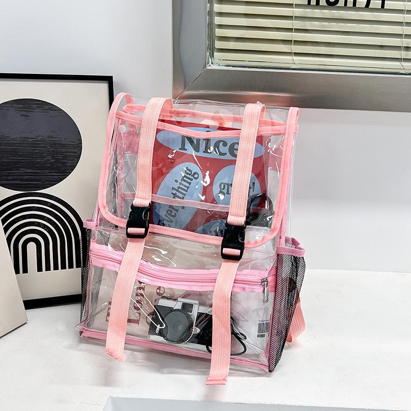 

Прозрачный ПВХ Рюкзак Большой Вместимости Дорожная Сумка Модный Минималистичный Прозрачный Водонепроницаемый Студенческий Школьный Рюкзак One size розовый