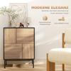 Sideboard with Push-to-open Doors. Dining Room Cabinet with Metal Legs. Kitchen Cabinet. MDF. Black + Natural Wood