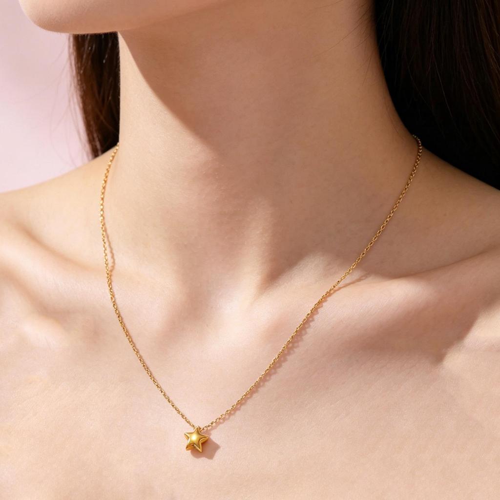 Lucky Star 18K Gold Plated Stainless Steel Star Necklace for Women - Versatile Clavicle Chain