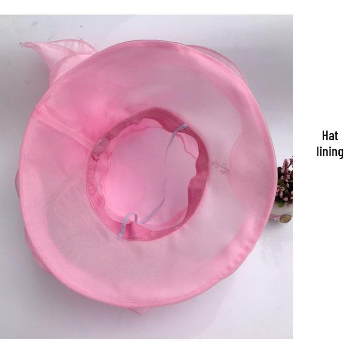 Women's Large Bowknot Mesh Sun Hat - Breathable Summer Protection for Outdoor Travel & Beach