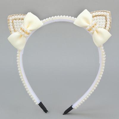 Katzenohren Stirnbänder Süße Niedliche Ohren Elegantes Perlen Schleife Haarband Für Mädchen Süßes Stirnband Kinder Kind Haarreif Accessoires Tiara