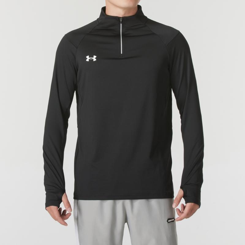 Under Armour Solid Color Simple Casual Sports Half-Zip Breathable Comfortable Long Sleeve Fitness Shirt Unisex tops Black 24600603-001