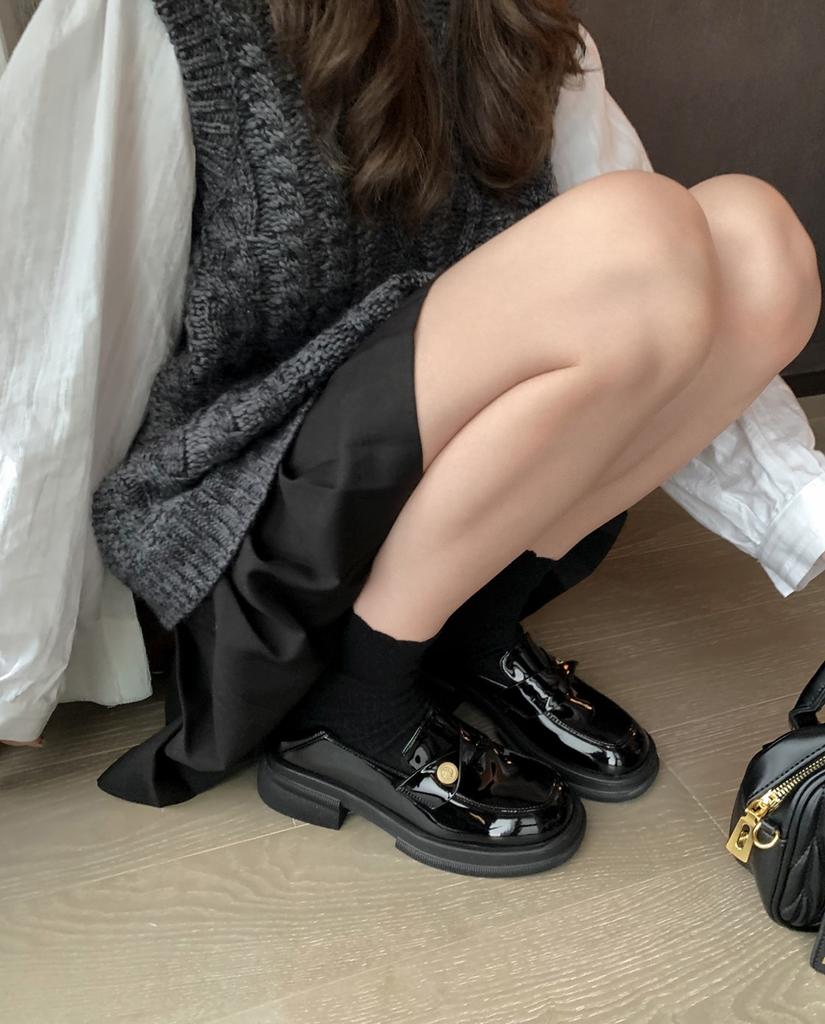 Seconds ~ Su Yin Inholworth ~ Small Gold Coin Thick-soled Heel Lazy Heel Loafers Women's Small Leather Shoes