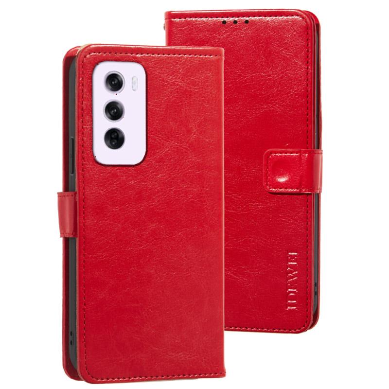 

For Oppo Reno12 Pro 5G (Global) Case Stand View Leather Phone Cover Crazy Horse Texture Red
