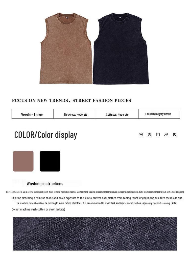 230g Distressed Heavyweight Cotton Sleeveless Vintage Unisex Oversized Vest