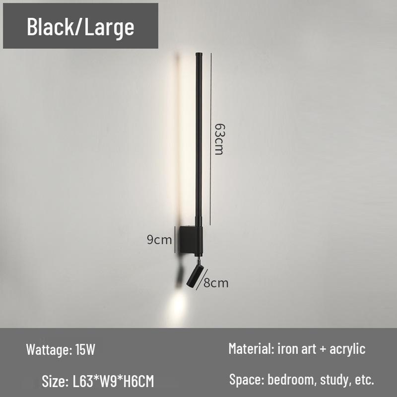 Nordic Minimalist Long Strip Bedside Wall Lamp with Eye-Protecting Reading Light and Switch for Hallways, Entrances, and Hotel Rooms
