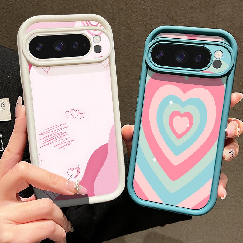 Gradient Rainbow Love Heart Case For Google Pixel 10 Pro XL Shockproof Bumper Soft Silicone Phone Back Cover For Pixel 9A 9 8 7 Pro 8A 7A