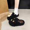 Popular fashion bow Mao Mao shoes outer wear 2025 autumn and winter new one-pedal Doudou shoes velvet cotton slippers