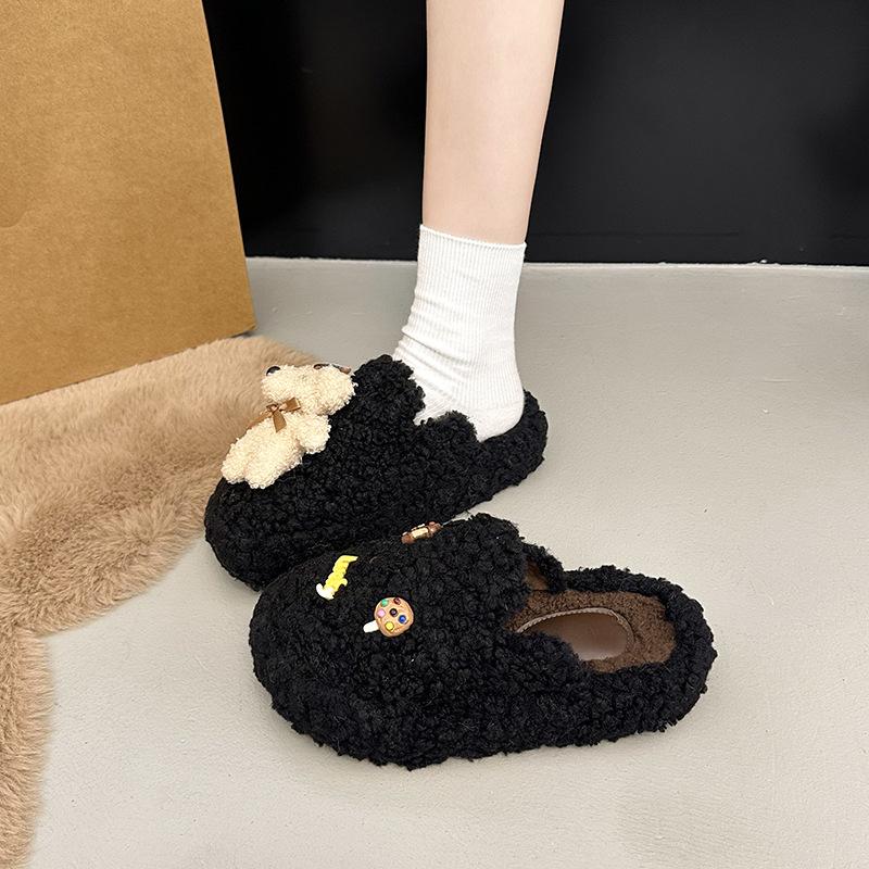 Popular Fashion Bow Mao Mao Shoes Outer Wear 2025 Autumn and Winter New One-pedal Doudou Shoes Velvet Cotton Slippers