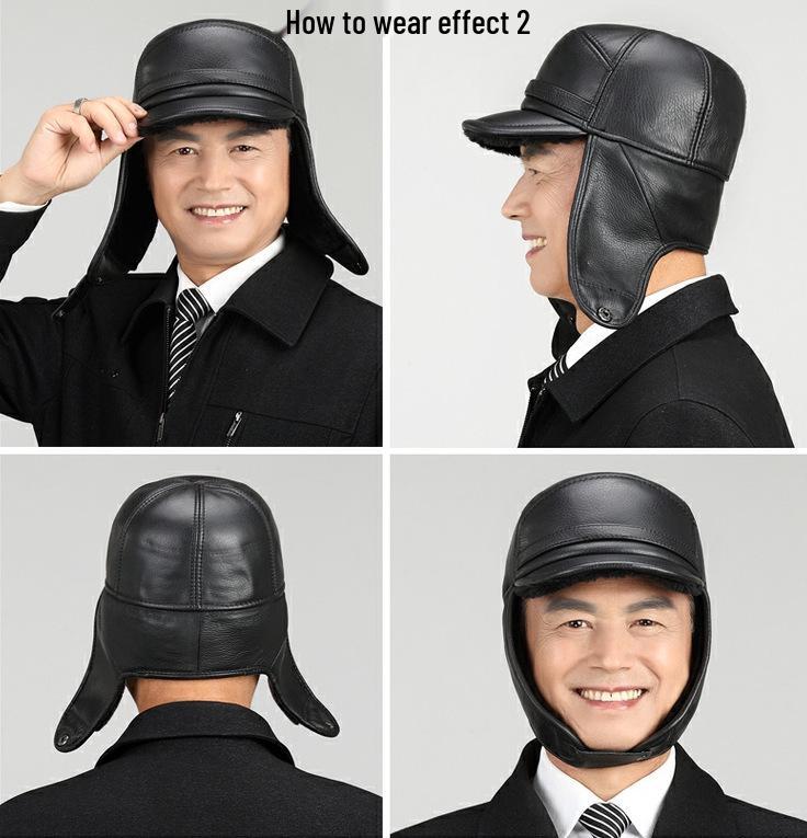 Ανδρικό Χειμερινό Καπέλο από Γνήσιο Δέρμα με Προστασία για τα Αυτιά και Βελούδινη Επένδυση για Ηλικιωμένους