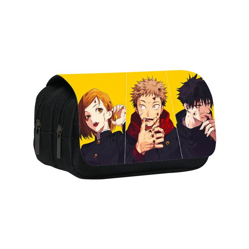 Jujutsu Kaisen Pattern Double Layer Flip Cover Stationery Storage Pencil Bag For Middle School Students