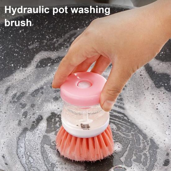 3Pcs Cleaning Brush Ergonomic Design Powerful Cleaning Hard Bristles Liquid-Adding Feature Soap Dispenser Dish Brush