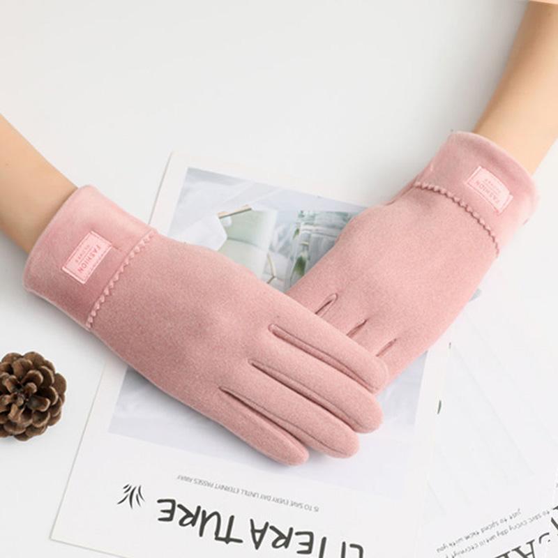 New Female Autumn Winter Non-Inverted Velvet Cashmere Full Finger Warm Lace Gloves Women Cotton Touch Screen Gloves G82