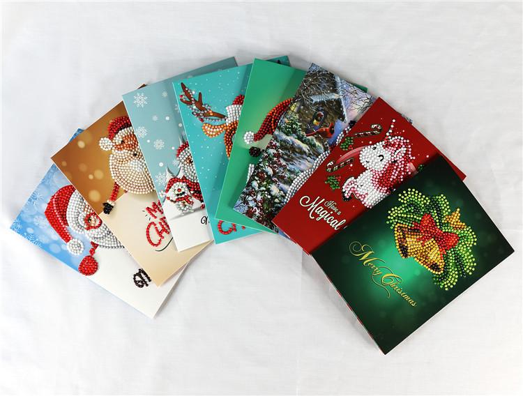 Christmas Diamond Painting Greeting Card 5D Creative Handmade Diy Diamond Painting Card, Holiday Greeting Card Christmas card (8 pieces) set: 26*18cm