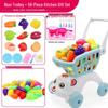 Large Kids' Grocery Cart with Fruit & Vegetable Play Set for Playhouse