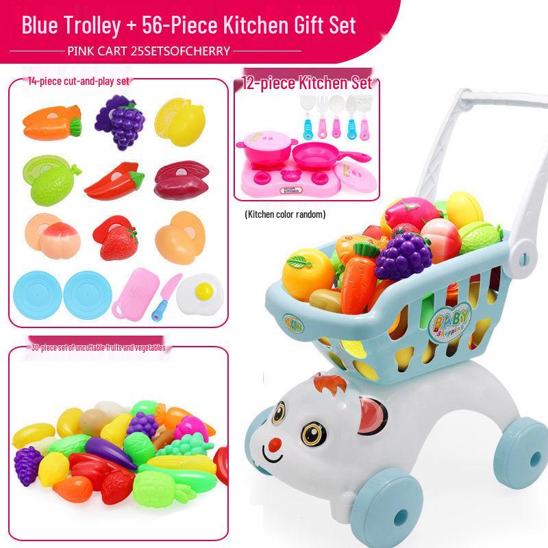 Large Kids' Grocery Cart with Fruit & Vegetable Play Set for Playhouse