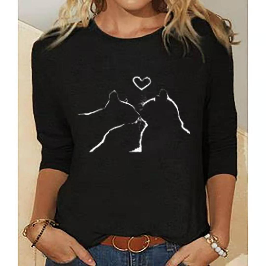 Women's Knitted Long Sleeve Animal Print Round Neck T-Shirt, European and American Style, 2023.