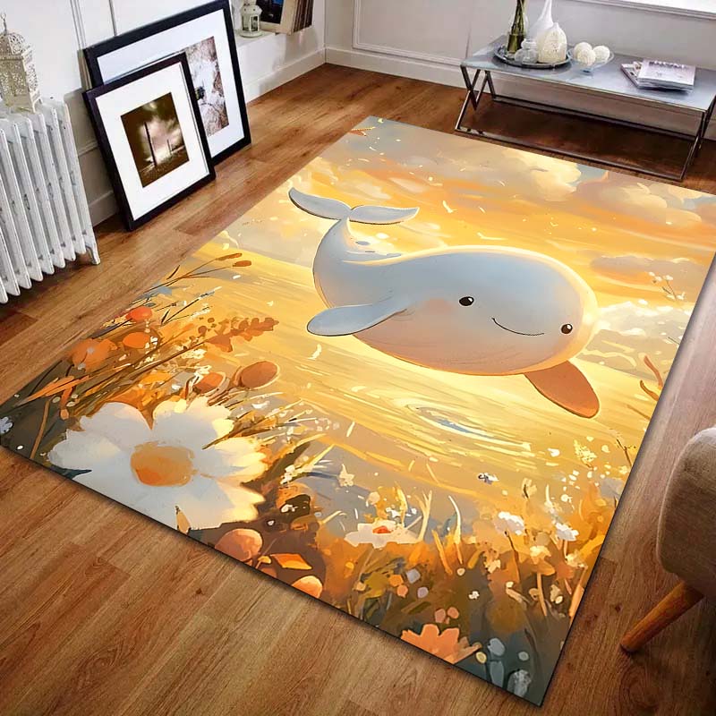 1PC Cute Whale, Sunshine, Flower Field Carpet for Living Room Bedroom Sofa Home Decor Rus Non-slip Floor Mat Luxury Gift