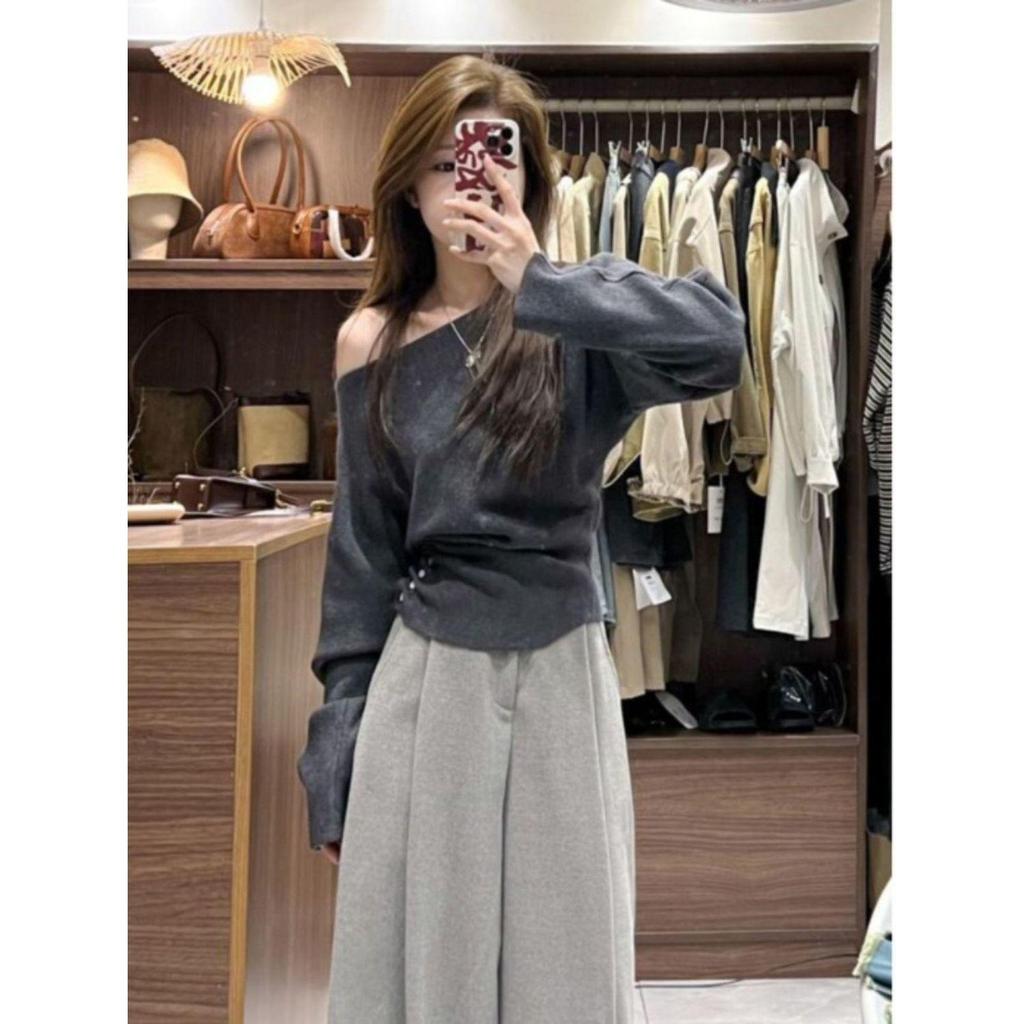 Roter Einärmliger Strickpullover für Damen - Herbst/Winter Slim Fit Basic-Oberteil