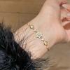 Adjustable Floral Zircon Crystal Bracelet Women Gold Tone Delicate Handcrafted Jewelry Accessory