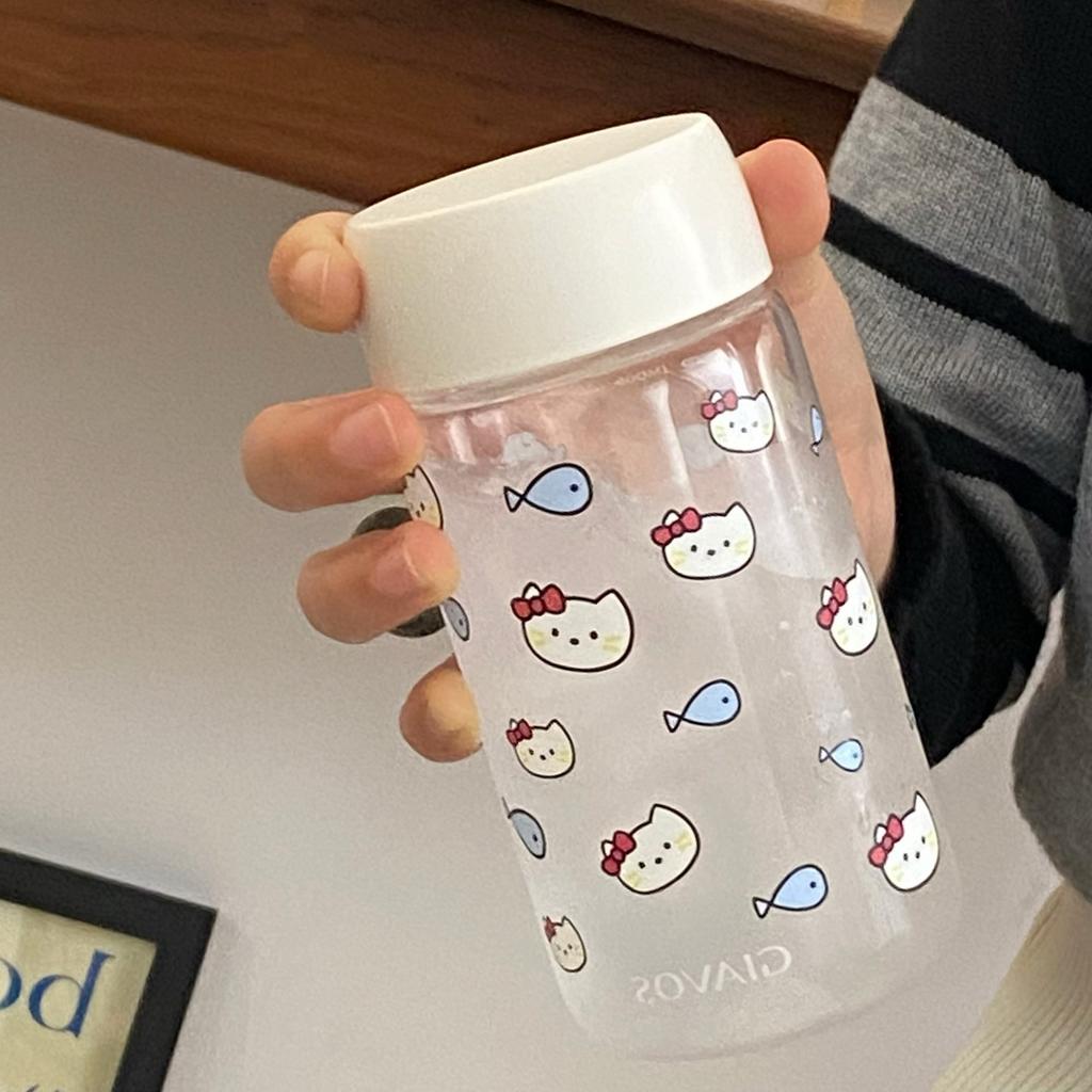 Cat Eats Fish Easy Cup Plastic Cup High Temperature Resistance High Value Student Water Cup Small Portable Transparent Cup