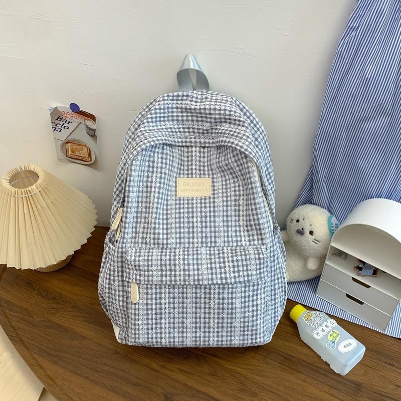 Schoolbag Pastoral Bag Small Fresh Plaid Summer Leisure Backpack 1011 New Literary and Artistic Fan Girl Travel Small Backpack