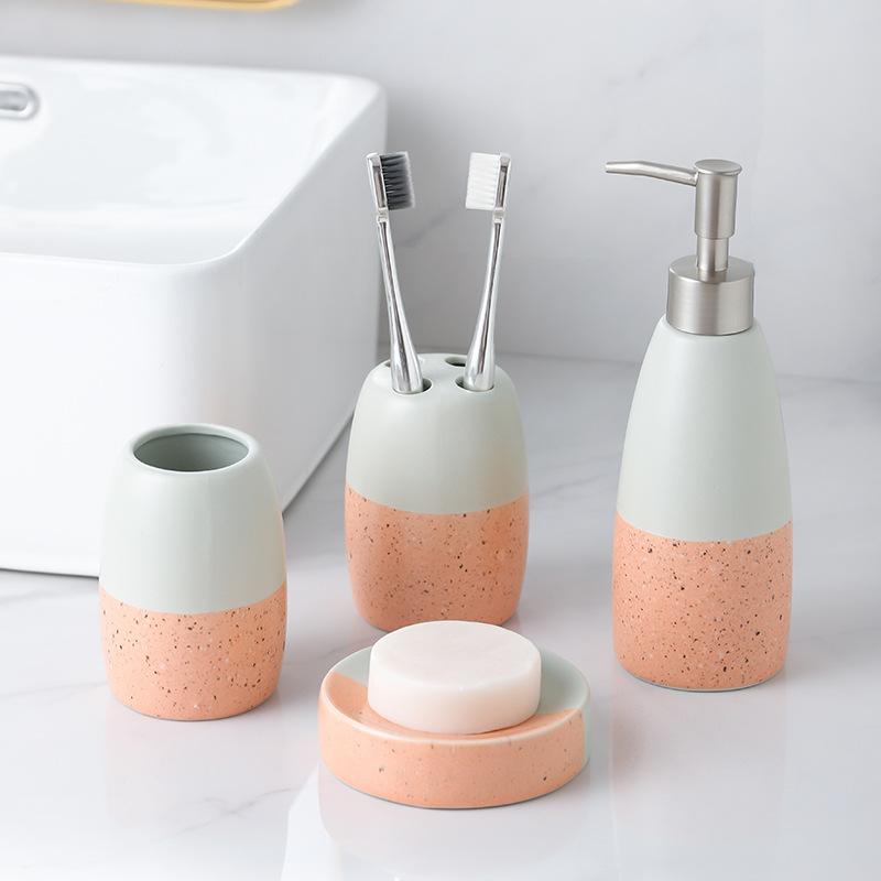 Creative Gradient Ceramic Lotion Bottle Toothbrush Holder Soap Dish Bathroom Accessories Press-type Lotion Bottle Soap Dispenser