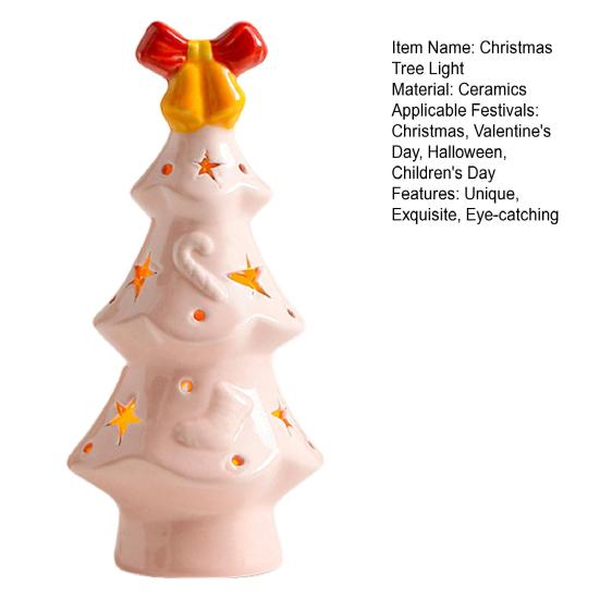 Lighted Ceramic Christmas Tree Small Xmas Tree Figurine with Fruit Tree Topper Holiday Tabletop Centerpiece for Home Mantel Shelf Fireplace Decor
