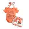 2026 Summer Baby Girl Letter Print Bodysuit, Bow Shorts & Headband Set