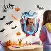 Hexen Ästhetik Wandkunst Halloween Dekoration Spiegel aus Holz, Kürbis Geist Fledermaus Hexe Cartoon Spiegel Dekoration, Lustig für Eingangsbereich Party, Festlich